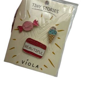 Tiny Stories Hello I'm Beautiful Name Tag, Ice Cream, & Sweet Candy Pins NWT OS